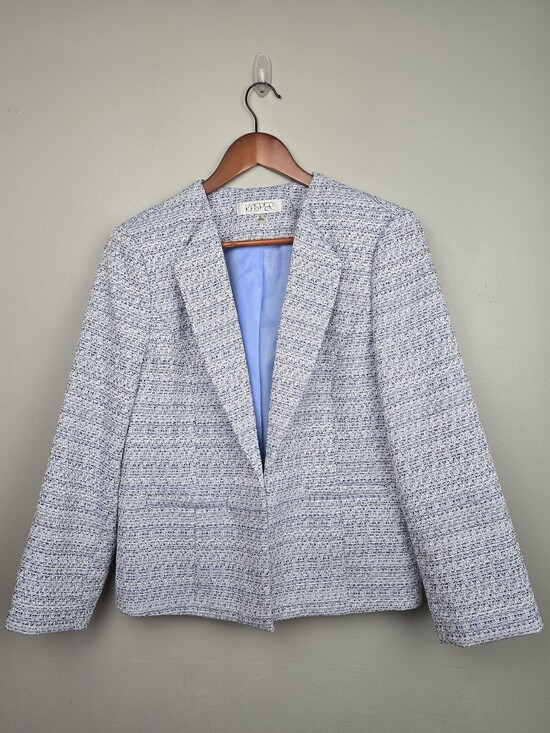 Kasper Jackets & Blazers - Kasper Tweed 3/4 Sleeve Open Front Blazer Blue Womens Sz 8 Office Career Preppy